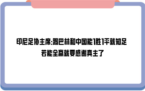 印尼足协主席：踢巴林和中国能1胜1平就知足 若能全赢就要感谢真主了