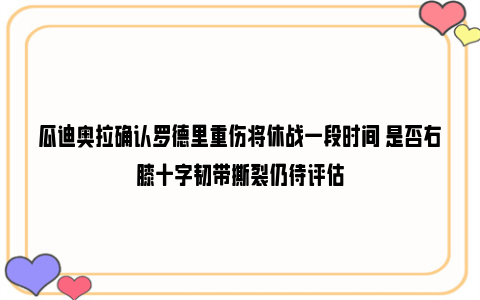 瓜迪奥拉确认罗德里重伤将休战一段时间 是否右膝十字韧带撕裂仍待评估