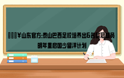 🔥山东官方：泰山巴西足校培养出6名欧冠球员 明年重启国少留洋计划