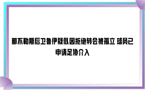 那不勒斯后卫鲁伊疑似因拒绝转会被孤立 球员已申请足协介入