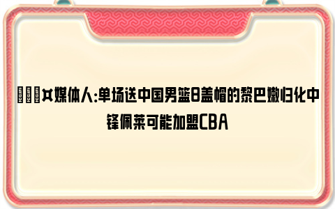 🎤媒体人：单场送中国男篮8盖帽的黎巴嫩归化中锋佩莱可能加盟CBA