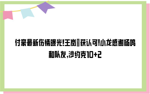 付豪最新伤情曝光！王岚嵚获认可!小龙感谢杨鸣和队友,沙约克10+2