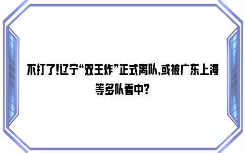 不打了！辽宁“双王炸”正式离队，或被广东上海等多队看中？