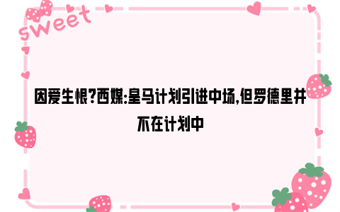 因爱生恨？西媒：皇马计划引进中场，但罗德里并不在计划中