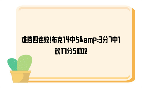 难挡四连败！布克14中5&3分7中1砍17分5助攻