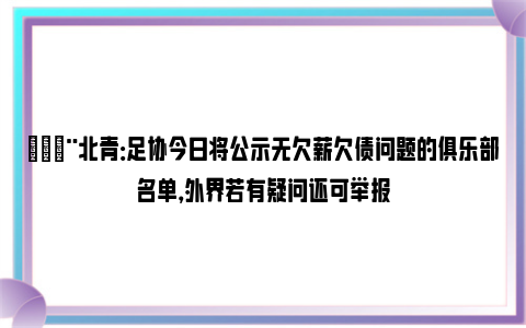 🚨北青：足协今日将公示无欠薪欠债问题的俱乐部名单，外界若有疑问还可举报