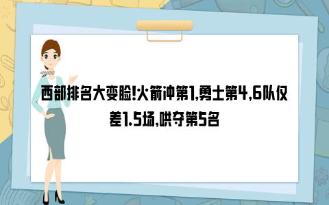 西部排名大变脸！火箭冲第1，勇士第4，6队仅差1.5场，哄夺第5名