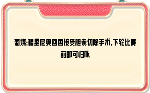 葡媒：穆里尼奥回国接受胆囊切除手术，下轮比赛前即可归队