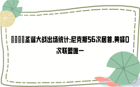 🎄圣诞大战出场统计：尼克斯56次居首，黄蜂0次联盟唯一