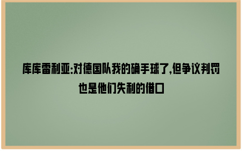 库库雷利亚：对德国队我的确手球了，但争议判罚也是他们失利的借口