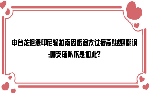 申台龙抱怨印尼输越南因旅途太过疲惫！越媒嘲讽：哪支球队不是如此？