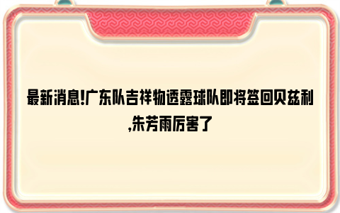 最新消息！广东队吉祥物透露球队即将签回贝兹利，朱芳雨厉害了