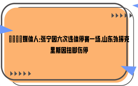 😑媒体人：张宁因六次违体停赛一场，山东外援克里斯因扭脚伤停